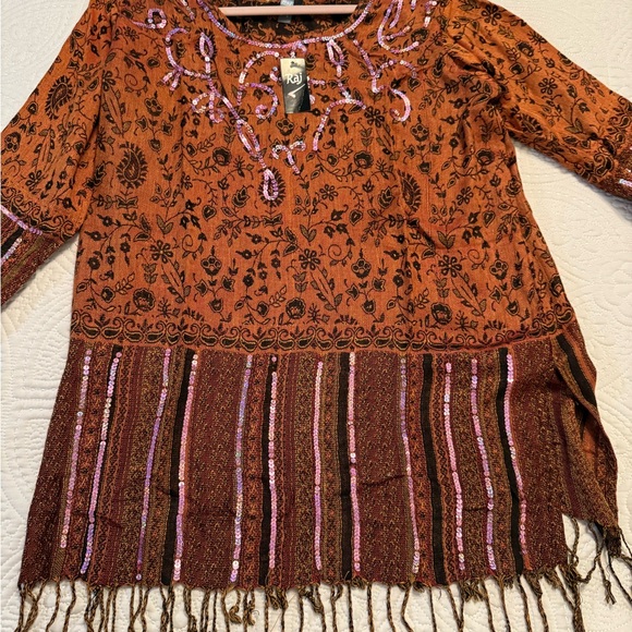 Raj Tops - Raj Rust and Brown Sequin Embellished Top